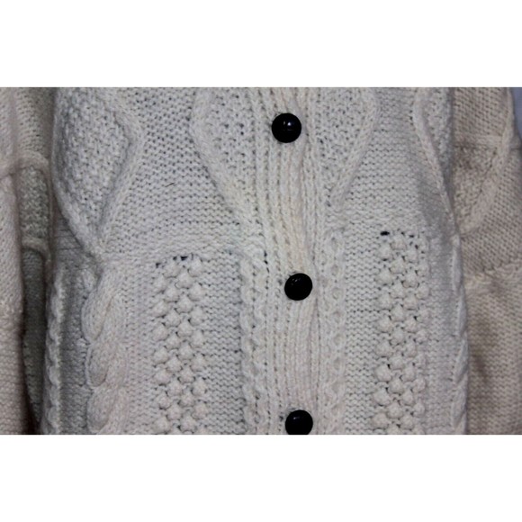 Crana Handknits Made In Ireland 100% Pure New Wool Cream Cable Knit Cardigan M - Picture 4 of 9
